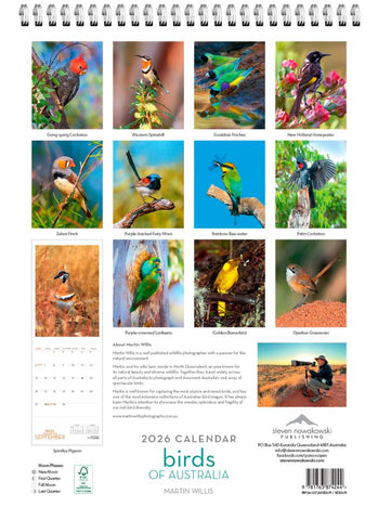 Birds of Australia Wall Calendar 2026 - back cover