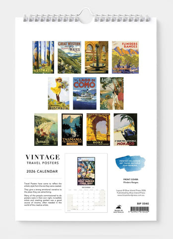 Vintage Travel Posters Wall Calendar 2026 - back