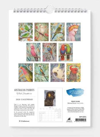 Australian Parrots by Vlad Stankovic Wall Calendar 2026 - back