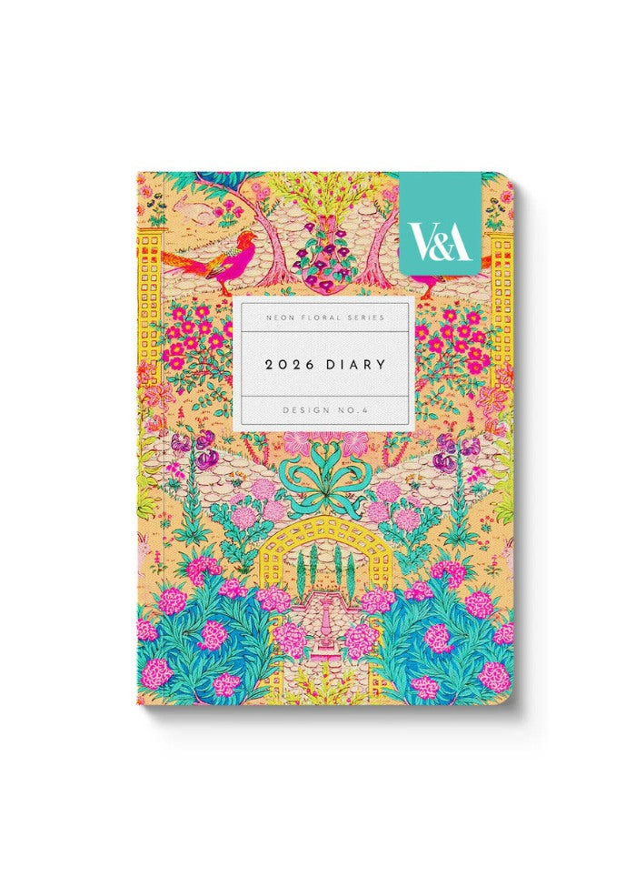 V&A A6 Small Diary 2026 - Neon Floral Ornate Garden