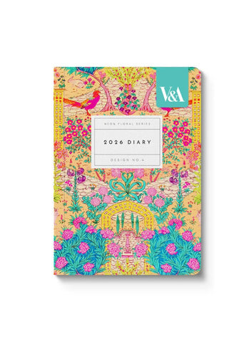 V&A A6 Small Diary 2026 - Neon Floral Ornate Garden