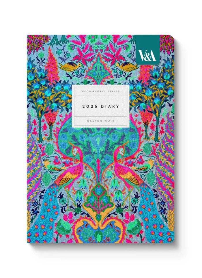 V&A A5 Large Diary 2026 - Neon Floral Peacock
