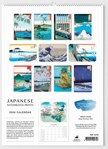 Japanese Woodblock Prints Large Wall Calendar 2026 (Format One) - back