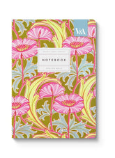 V&A A5 Soft Cover Notebook-Neon Floral Pink Poppies