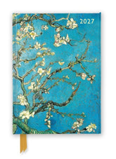 2027 calendar with Van Gogh almond blossom design on a blue background