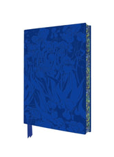 Blue notebook with abstract design on a white background