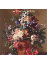 Floral arrangement calen darcover with 'Jan van Huysum' text on a brown background