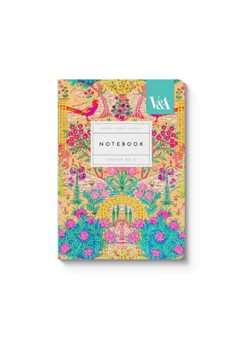 V&A A6 Textured Soft Cover Notebook-Neon Floral Ornate Garden