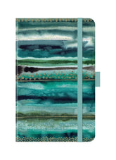 Notebook with a watercolor design on the cover, featuring blue and green colors.