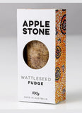 Box of Apple Stone Wattleseed Fudge with a gray background