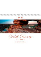 2027 Wild Places Australia calendar with a scenic view of a rocky landscape.