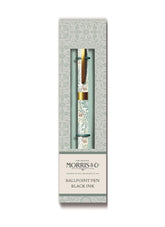Ballpoint pen with decorative cap in a branded box on a white background