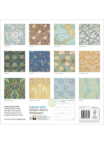 V&A: William Morris Wallpapers Wall Calendar 2026