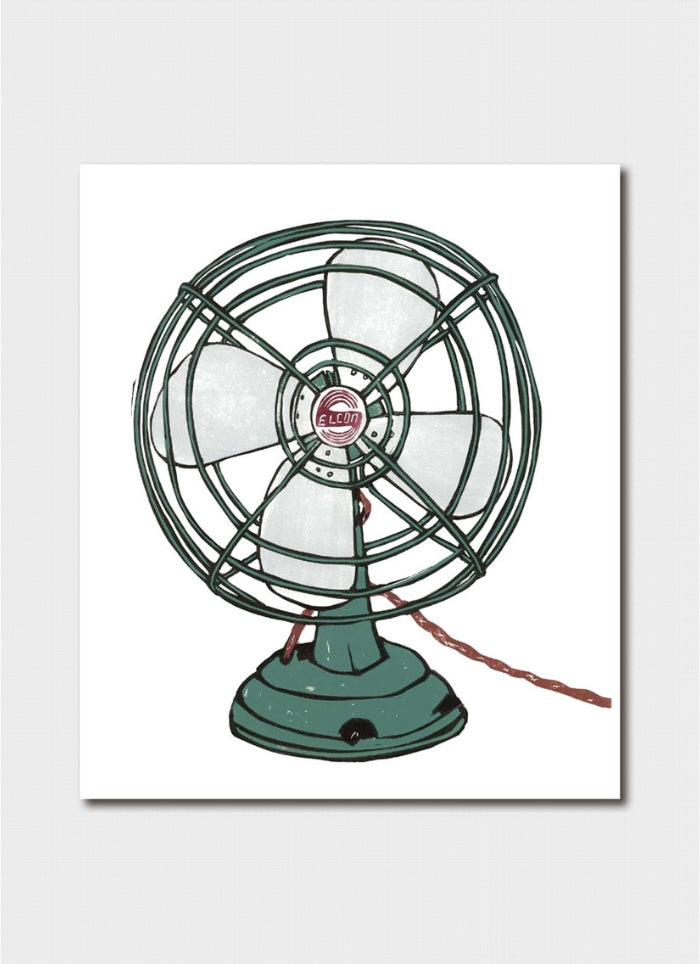 Vintage-style illustration of a fan on a white background