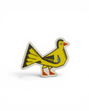 Colorful bird-shaped object on a white background