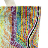 Multicolored textured fabric with wavy pattern on a white background