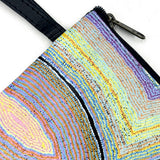 Colorful patterned pouch with a zipper on a white background