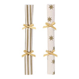 2 gold saucer crackers in gold and white.