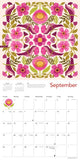 Floral patterned calendar for September with pink flowers and green leaves.
