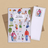 Booklet with illustrations of fathers and children on a beige background