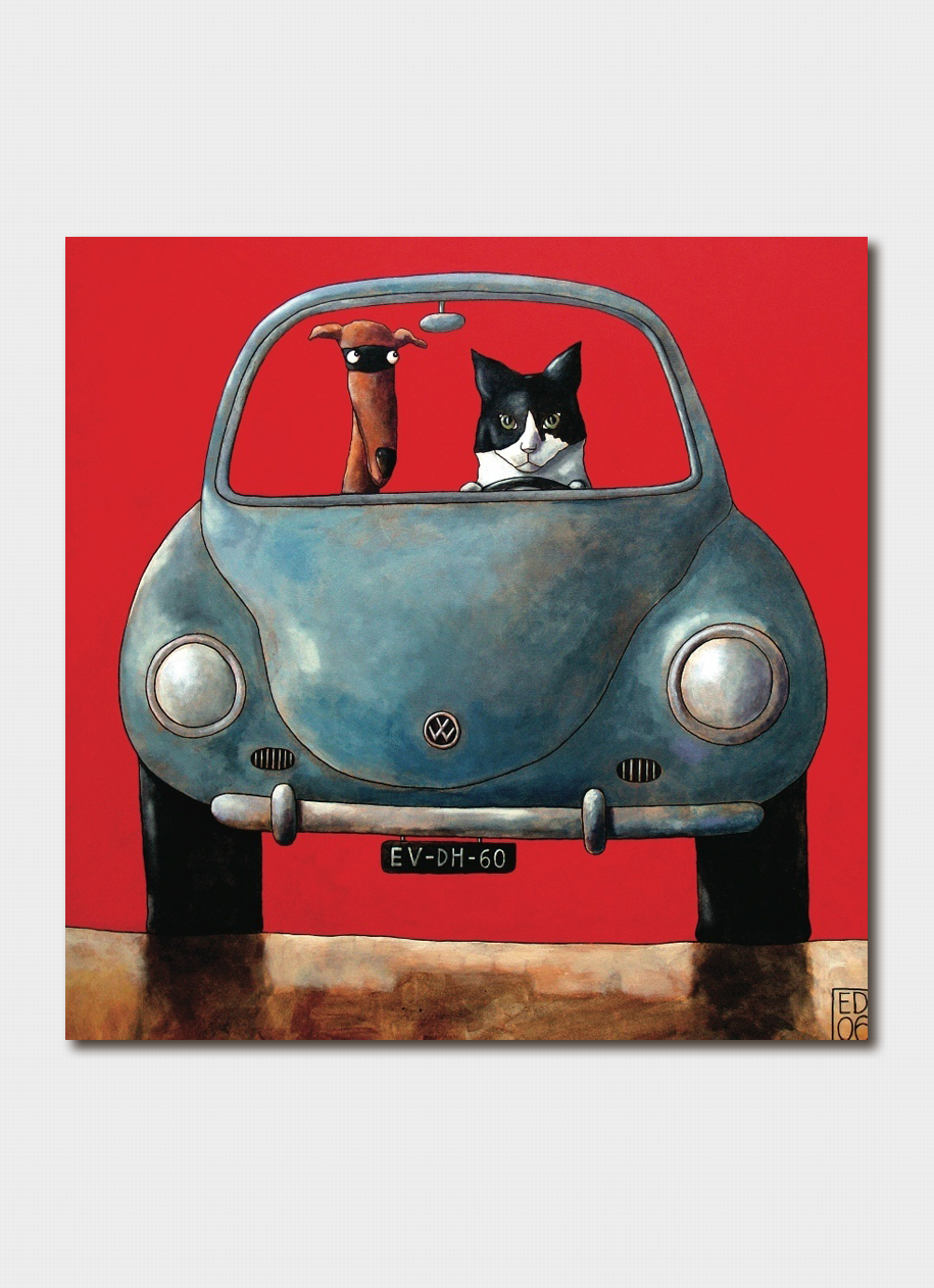 Ed Van Der Hoek cat and dog card