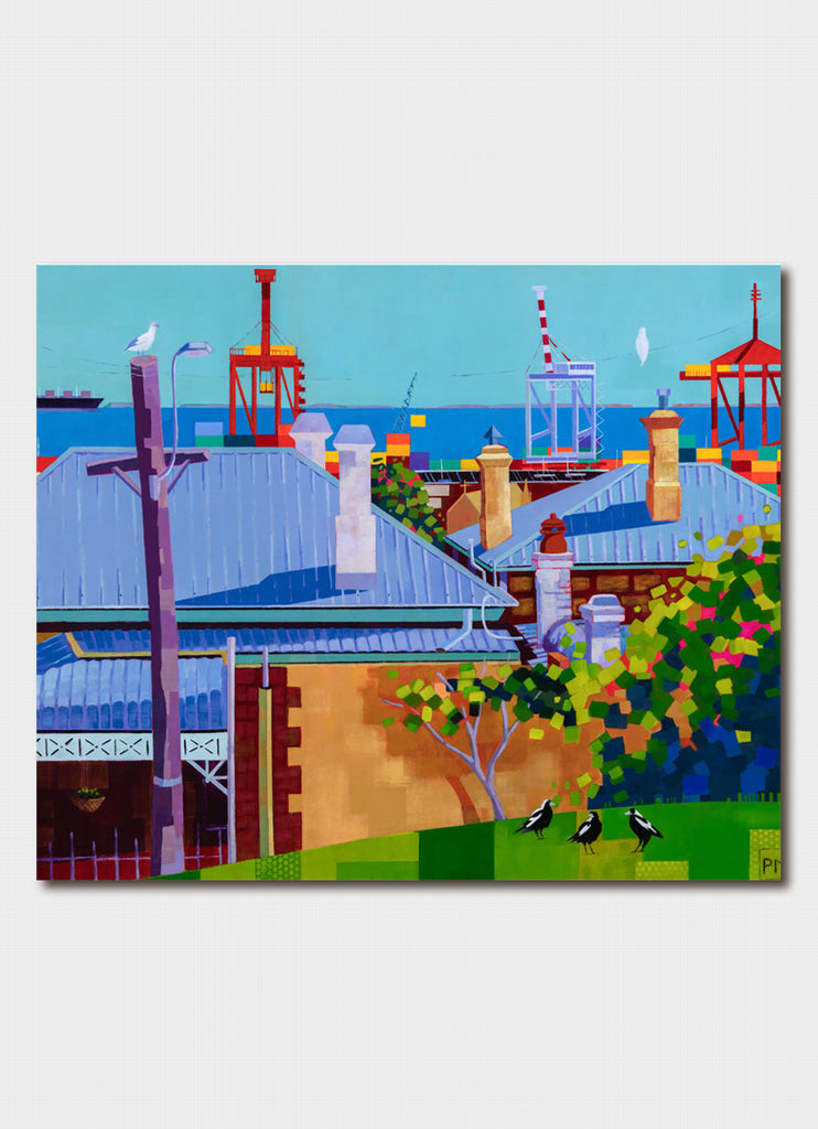 Peta Miller art card - Magpies at Monument Hill