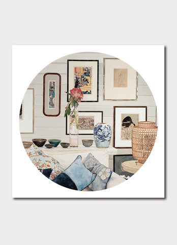 Cressida Campbell art card - Interior With Chinese Lantern