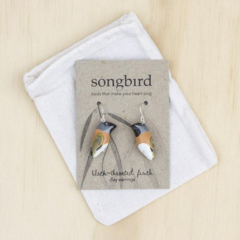 Songbird Earrings - Black Throated Finch