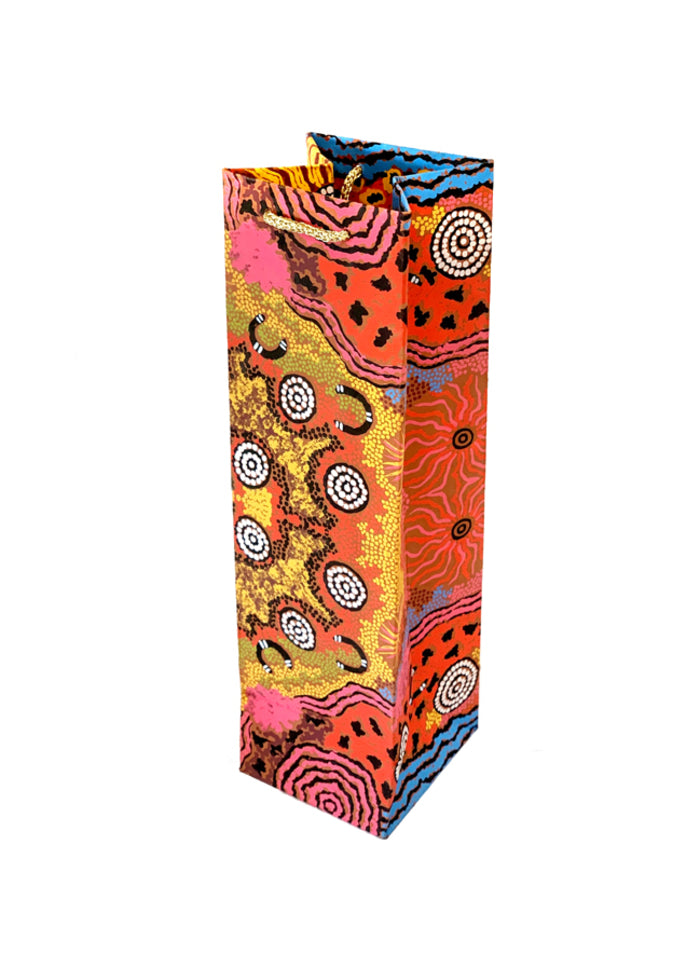 Better World Arts Handmade Paper Bottle Gift Bag - Damien & Yilpi Marks (975)