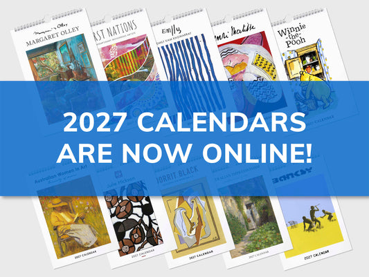 a selection of calendars with a banner saying 2027 calendars are now online!
