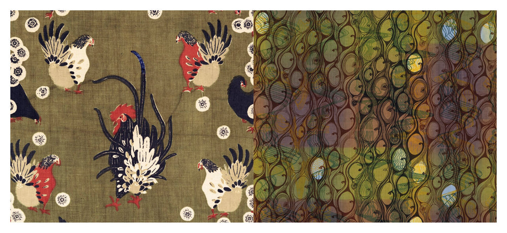 Textile with bird pattern on a green background