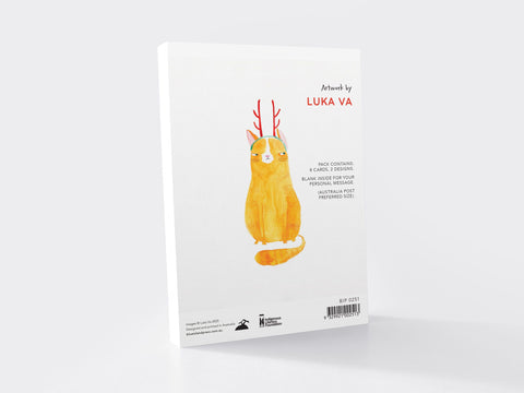 Cards with a cat illustration and 'Luka Va' branding on a white background