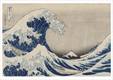 Famous artwork of a large wave with Mount Fuji in the background