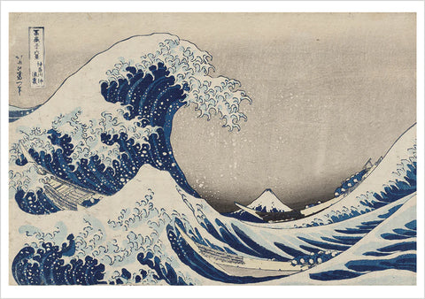 Famous artwork of a large wave with Mount Fuji in the background