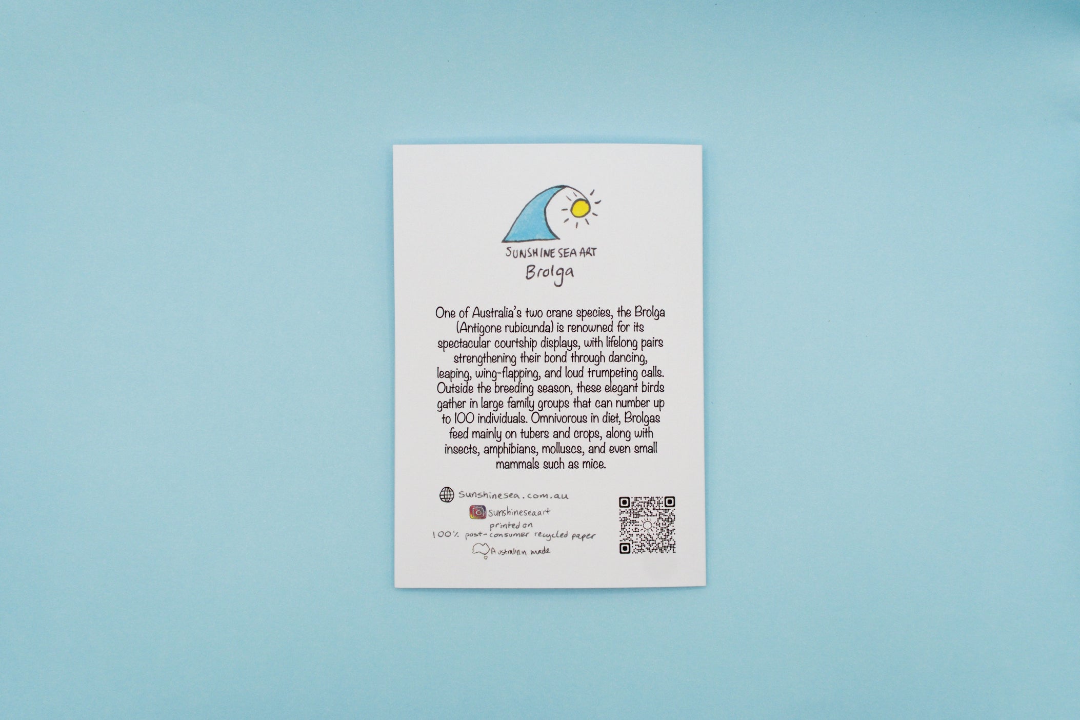 Card with text and a wave design on a blue background