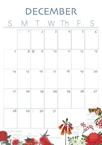 December calendar with floral designs at the bottom
