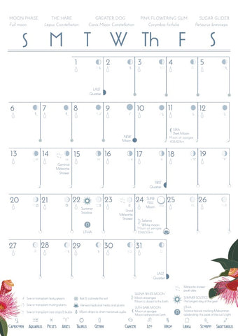 Calendar with floral designs on a white background