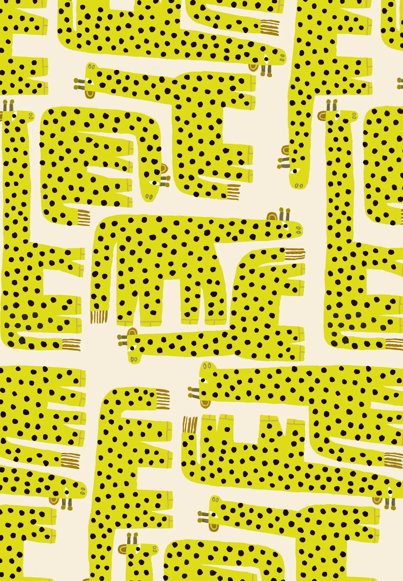 Colourful wrapping paper by Min Pin yellow and black spot giraffes