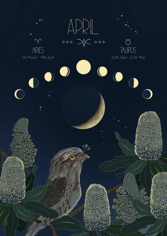 April page from Pip and Pod by Emma Miszalski 2026 Moon Wall Calendar.