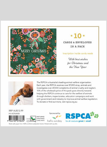 RSPCA Charity Christmas Card Pack - Christmas Flowers - back