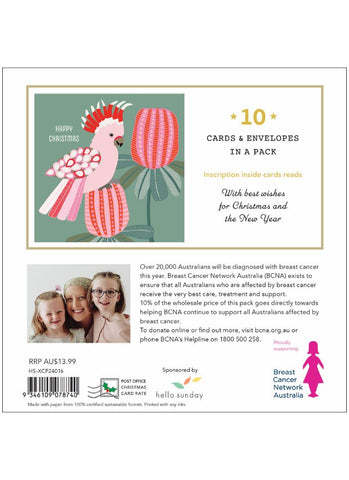 BCNA Charity Christmas Card Pack - Pink Galah - back