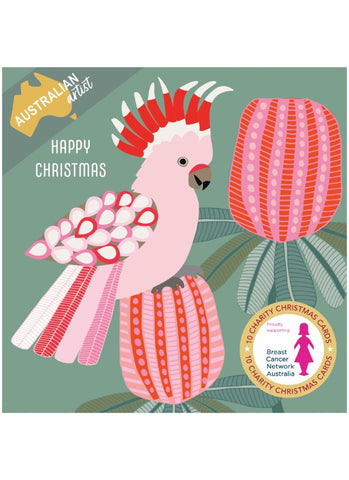 BCNA Charity Christmas Card Pack - Pink Galah