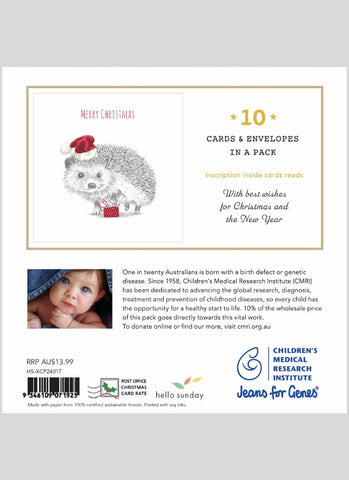 CMRI Charity Christmas Card Pack - Hedgehog Present - back