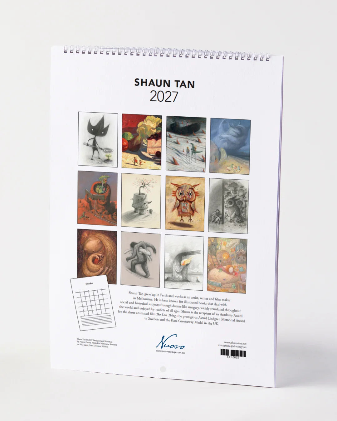 Back cover of SHaun Tan 2027 calendar Paintings and drawings
