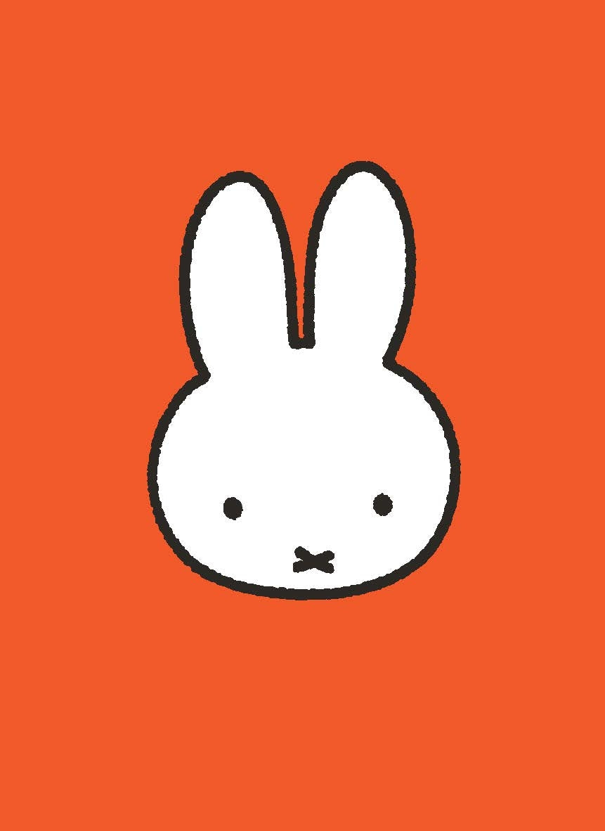 White rabbit face on an orange background