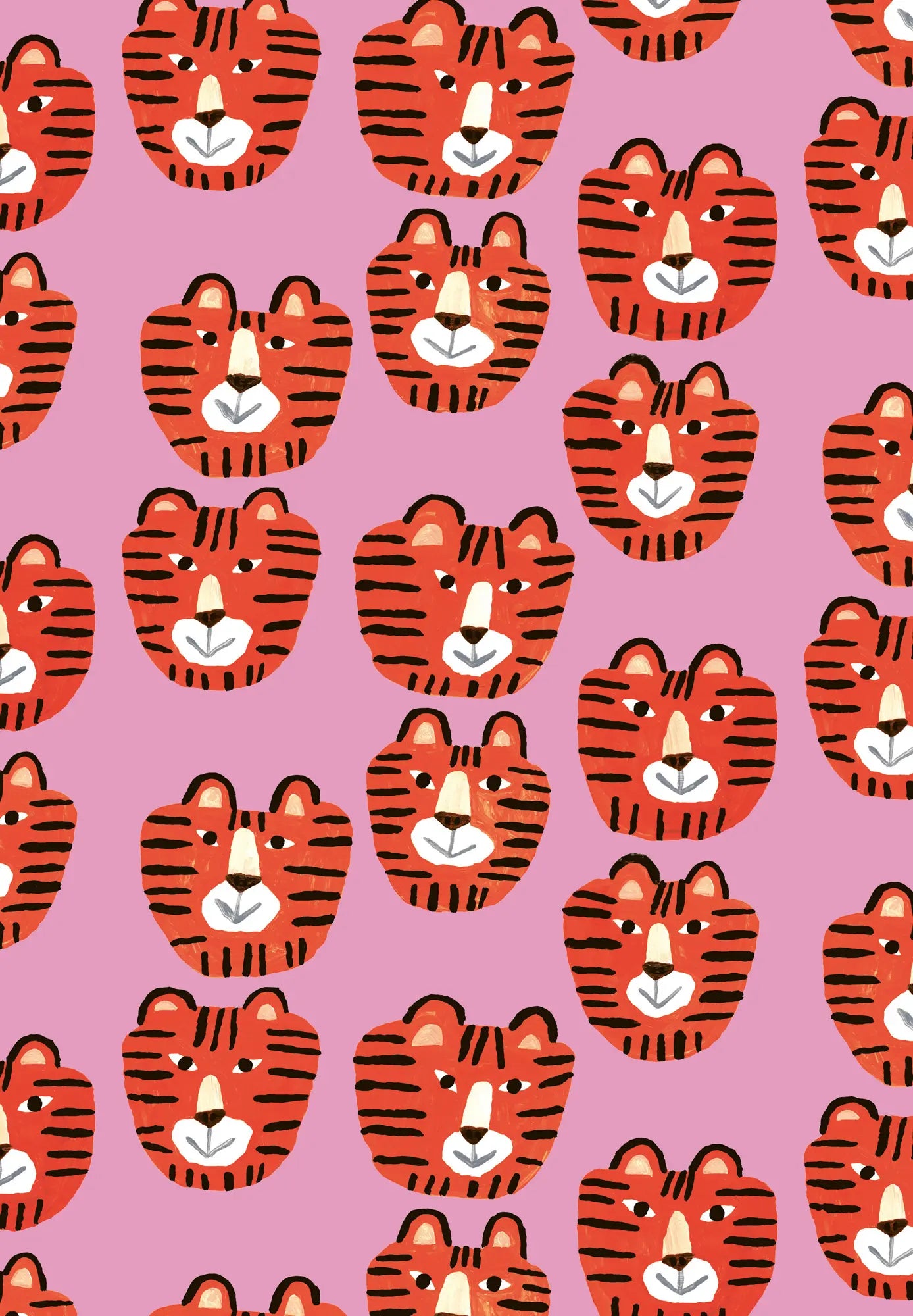 Colourful wrapping paper by Min Pin - pink and red tigers