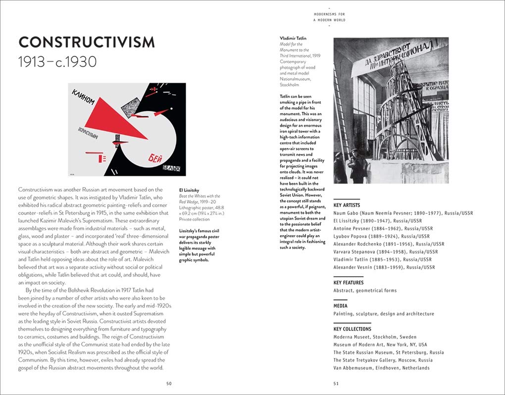 Book page about Constructivism art movement with text and images on a white background