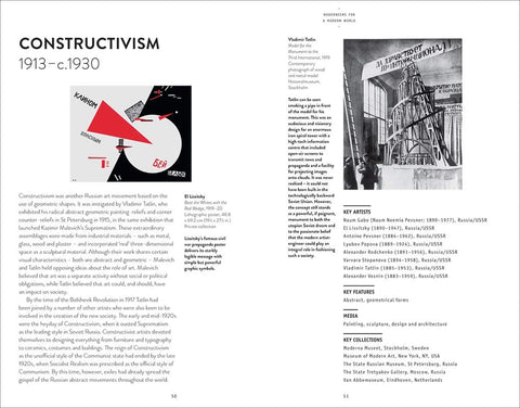 Book page about Constructivism art movement with text and images on a white background