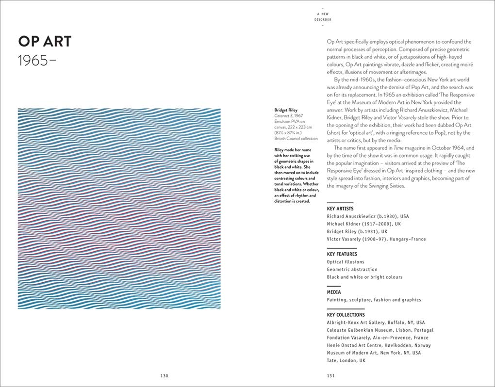 Op Art page from a book with a wavy line pattern and text on a white background