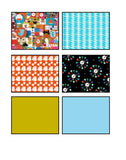 Collection of colorful patterned tiles on a white background